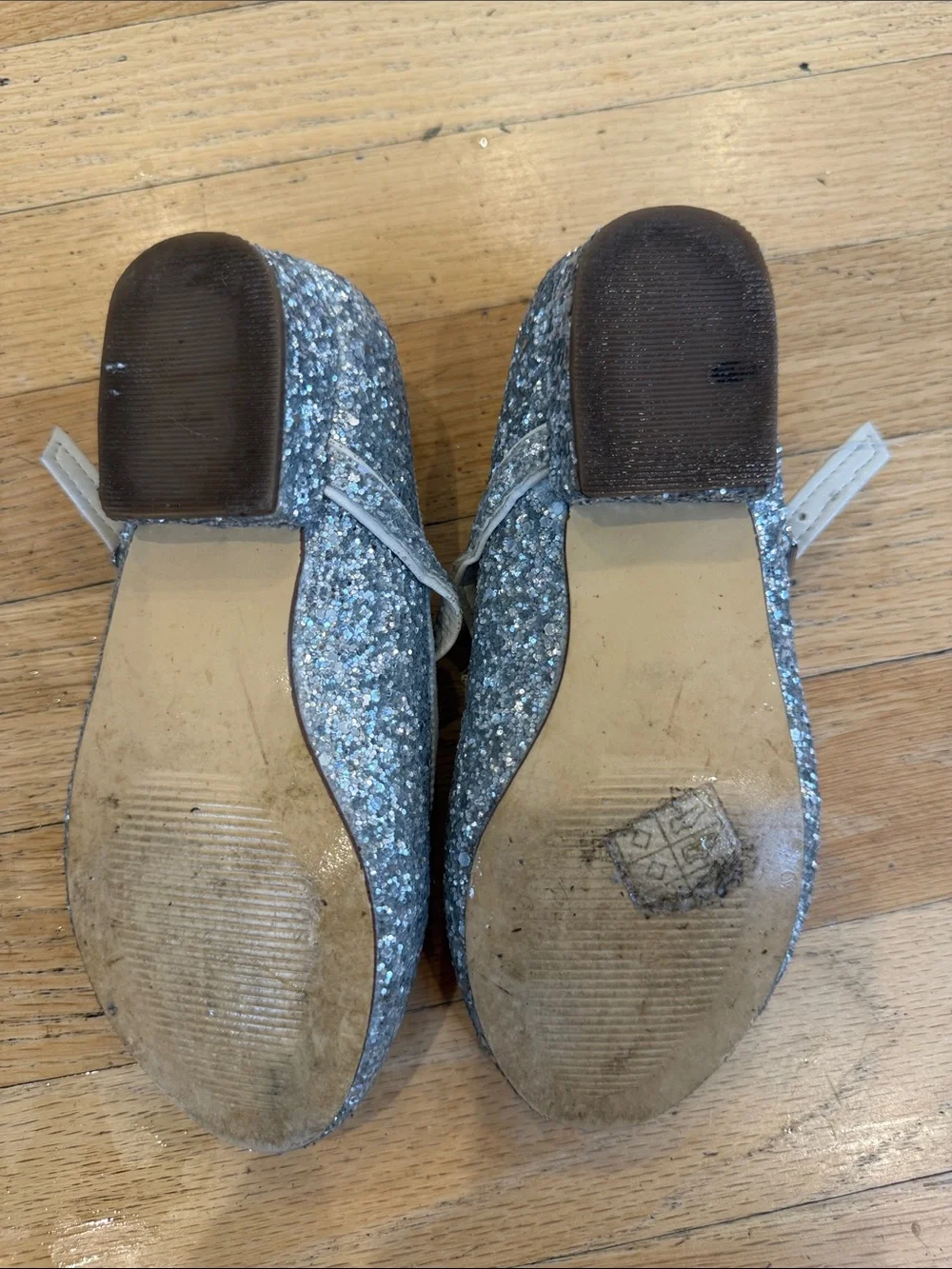 Crewcuts Silver Glitter Mary Janes with Gem Embellishments